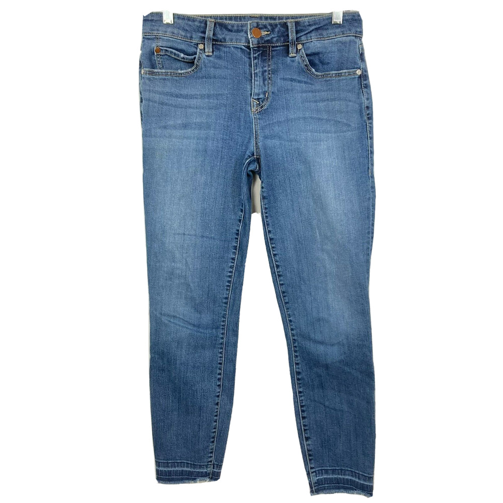 Level 99 Jeans Womens Sz 27 Blue Stretch‎ Denim Skinny Raw Hem Distressed